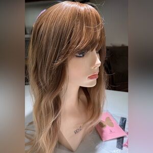 HAIR, 22” Wavy Layered with Bangs, Brown/Auburn highlighted